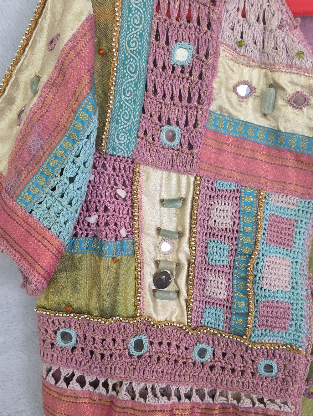 Sandy Starkman Pink Crochet Beaded Boho Vest - Picture 4 of 10